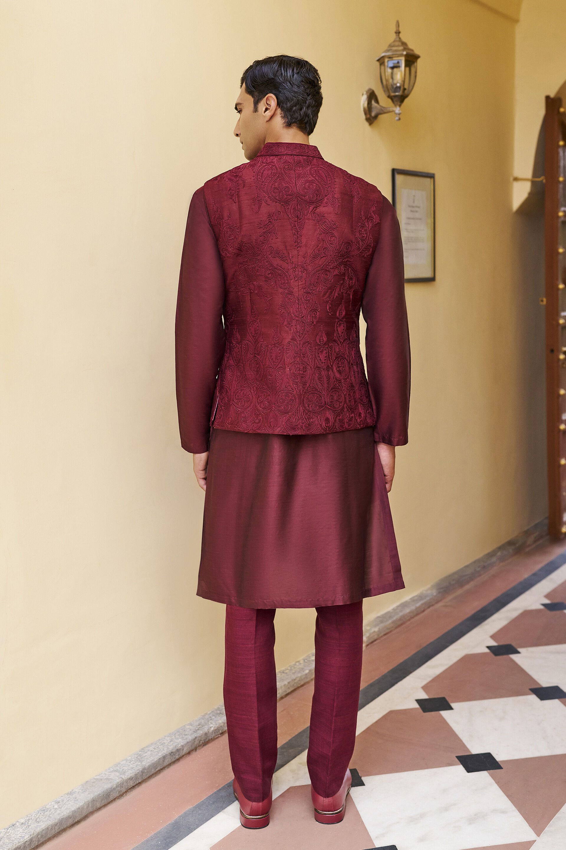 Fantasy Embroidered Cord Silk Nehru Jacket - Maroon